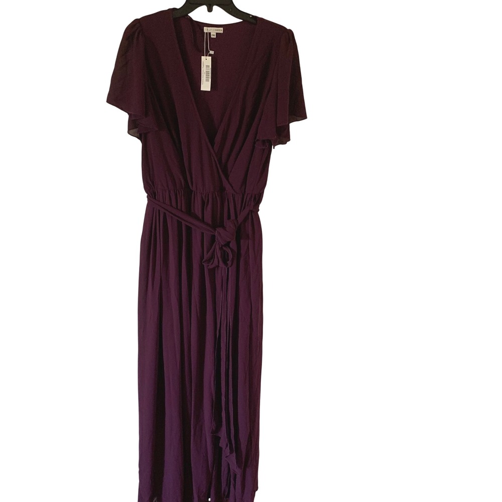 NEW Baltic Born 2XL Kristina Maxi Dress Eggplant Purple V-Neck Flounce Slv Wrap